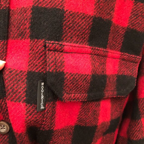 Woolrich men long sleeve wool shirt jacket in red plaid, M - Picture 5 of 12